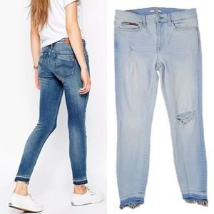 Tommy Hilfiger Denim White Washed Distressed Slim Jeans with Raw Hem Size 8
